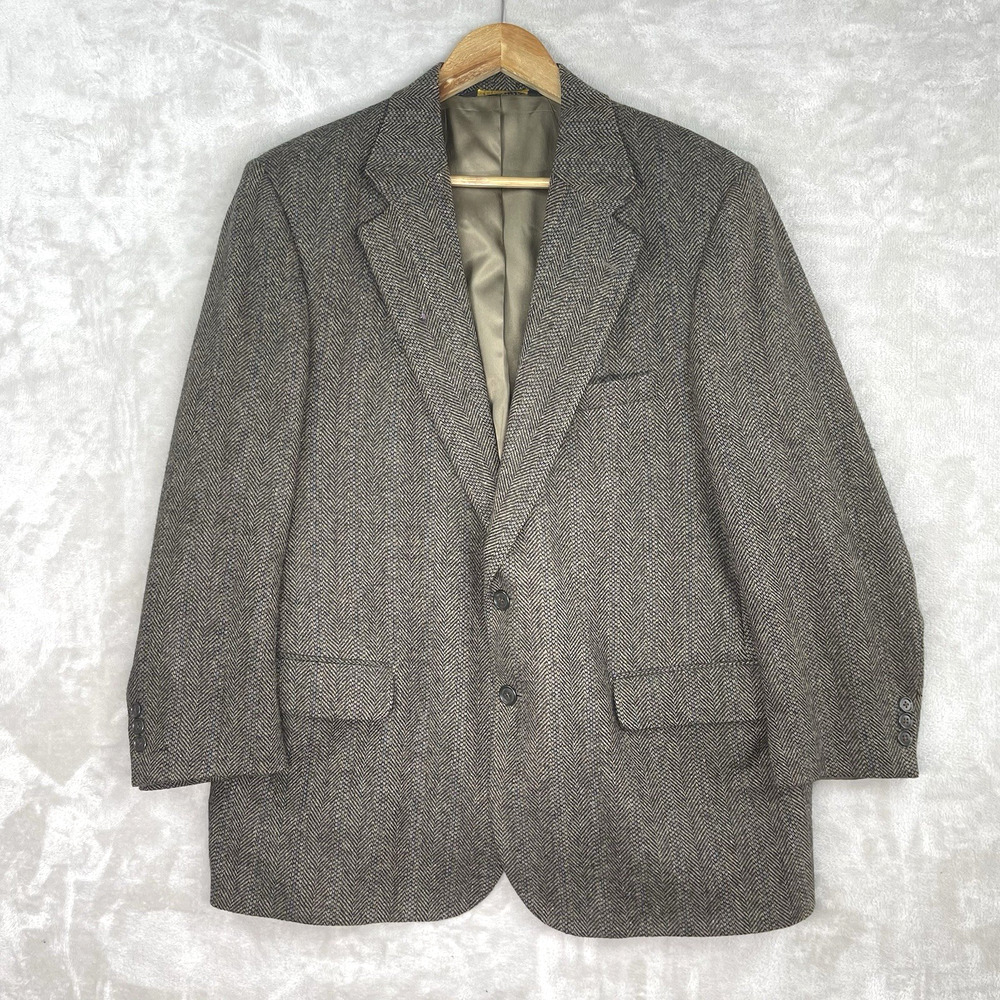 Vintage Cricketeer Lambs Wool Herringbone Blazer 44R Tweed USA Made Preppy